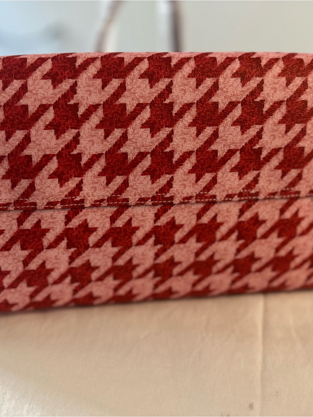Authentic Coach Red and  Light pink Houndstooth Canvas Large Tote - Picture 4 of 6